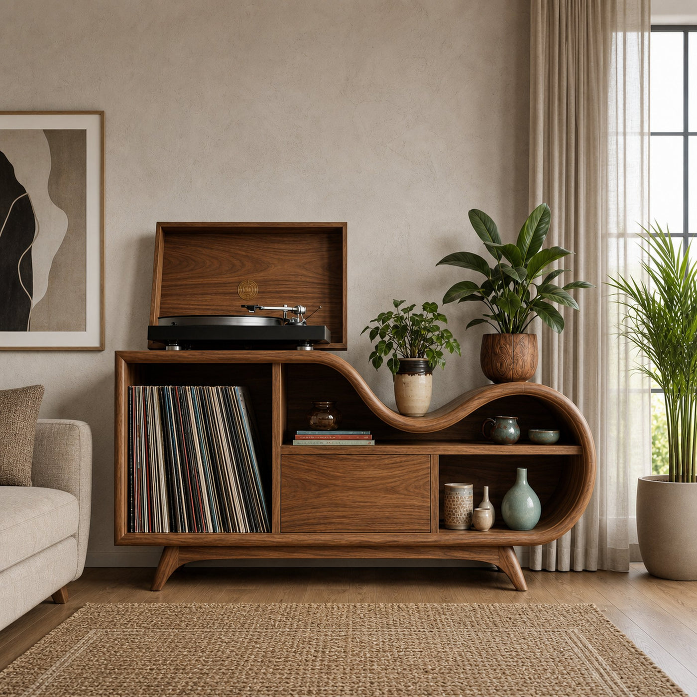 Organic Record Cabinet Undulating Design For Living Room