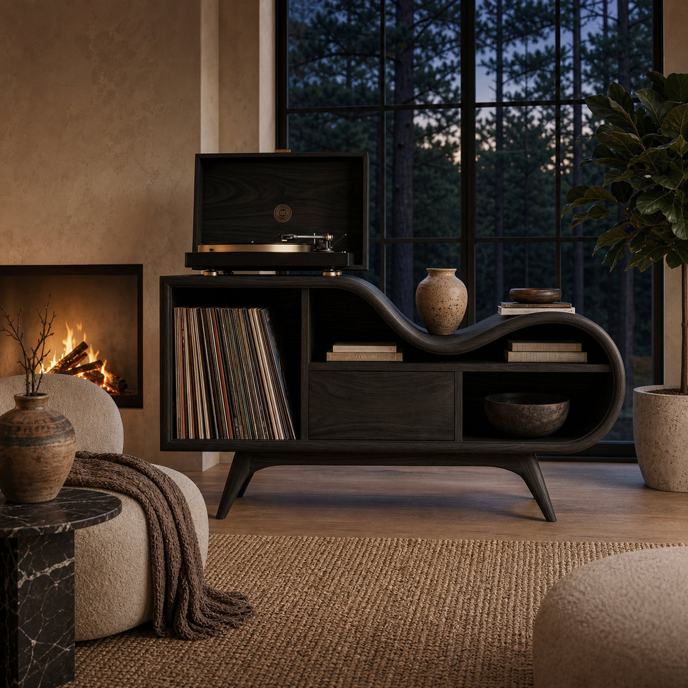 Organic Record Cabinet Undulating Design For Living Room - product view 4