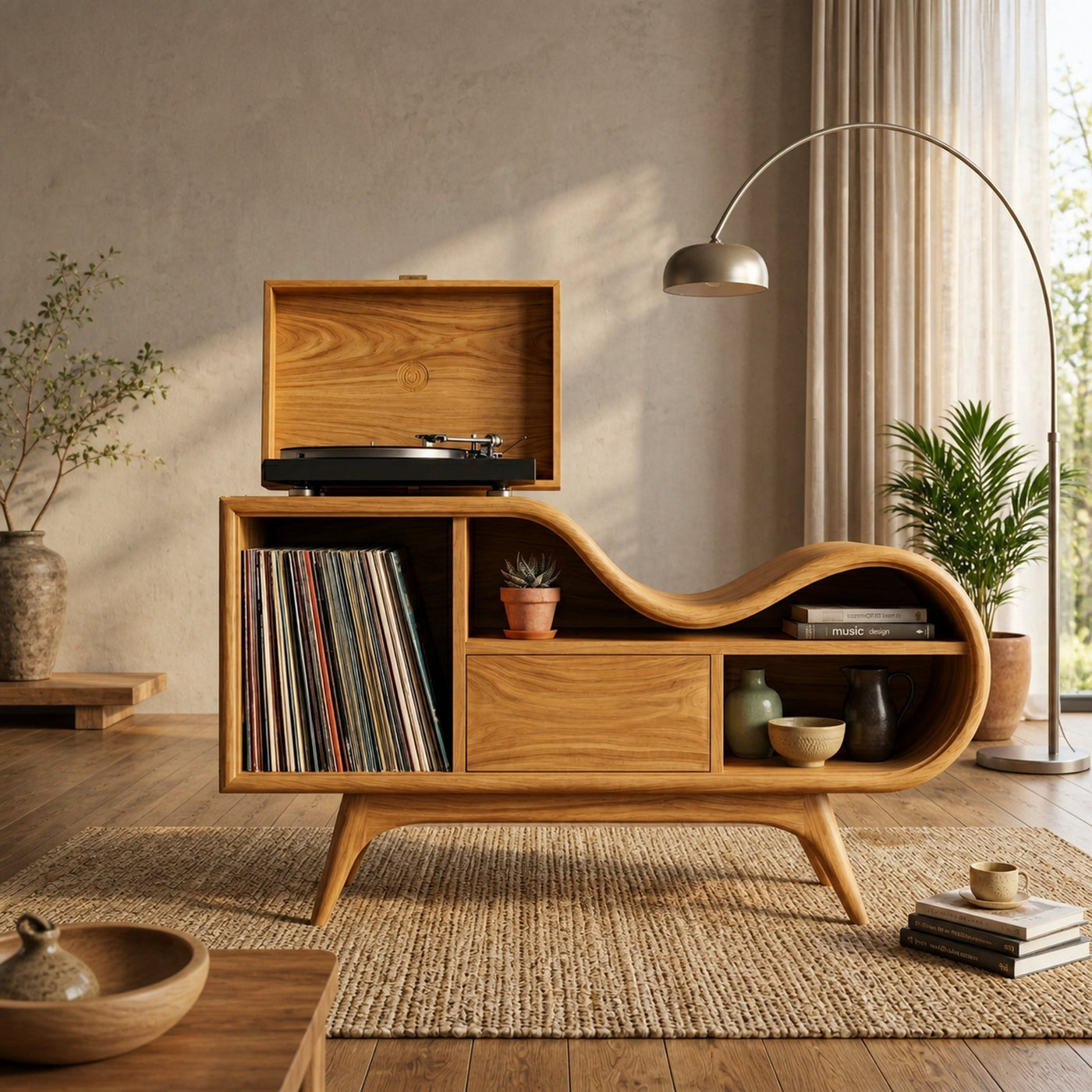 Organic Record Cabinet Undulating Design For Living Room - product view 5