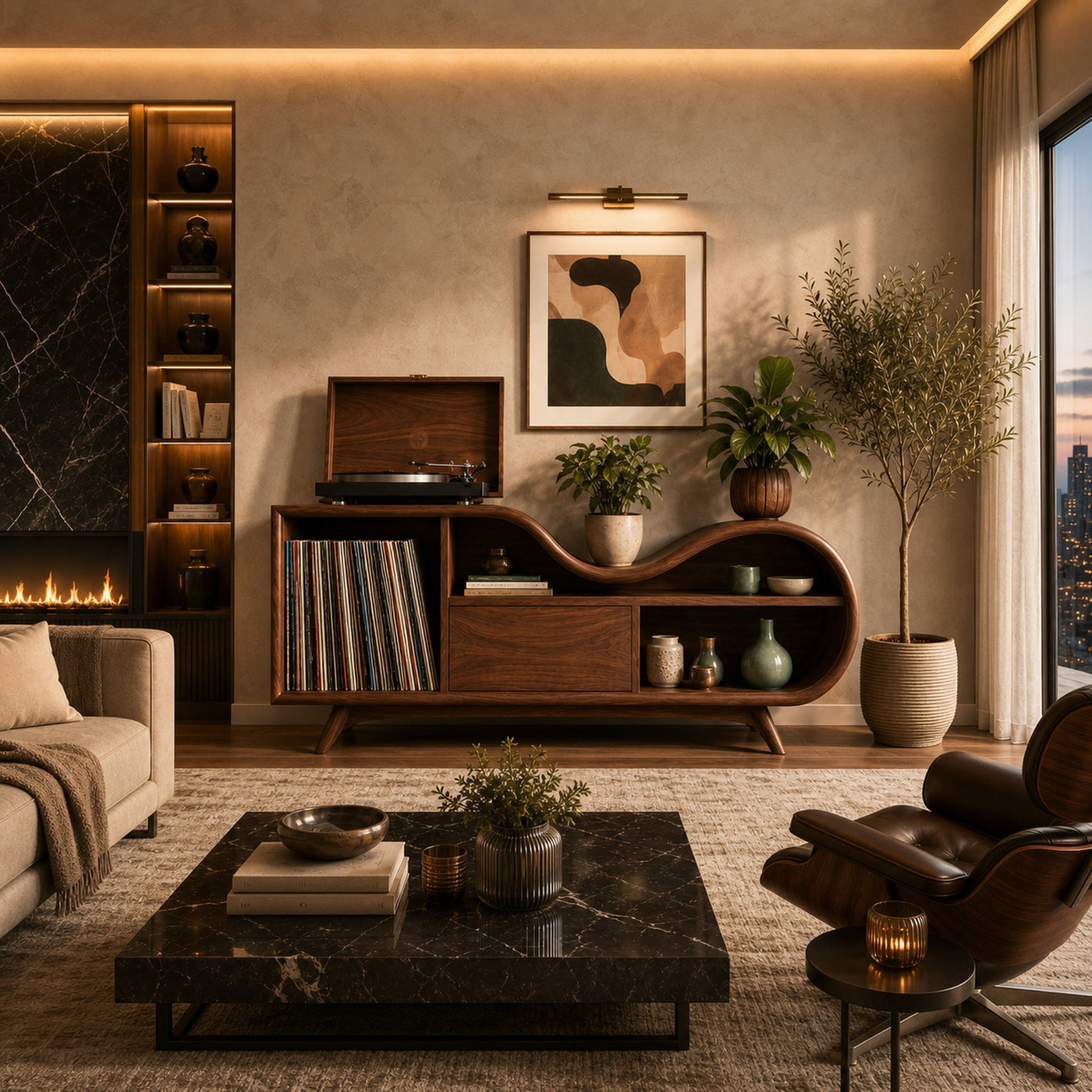 Organic Record Cabinet Undulating Design For Living Room - product view 7