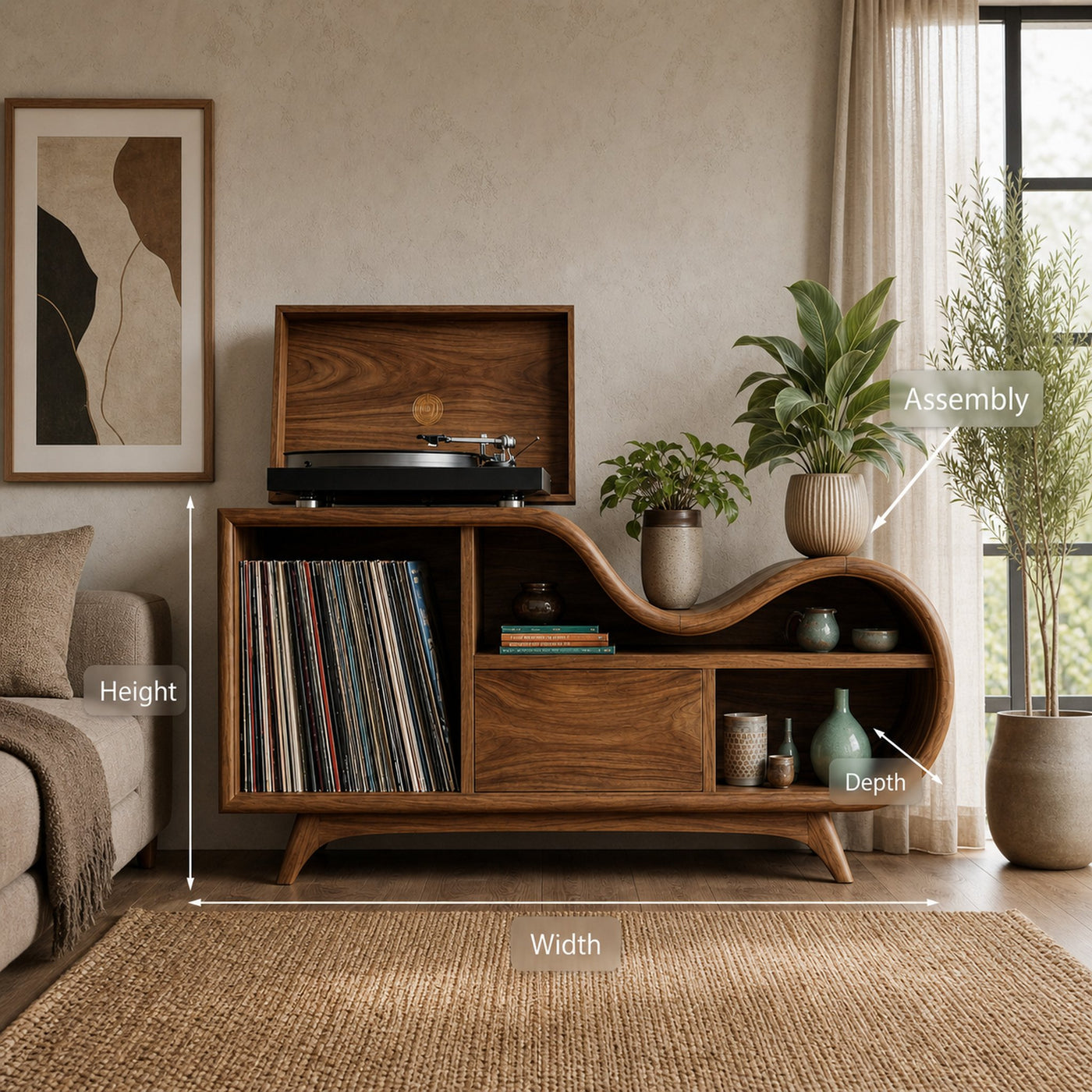 Organic Record Cabinet Undulating Design For Living Room - product view 8