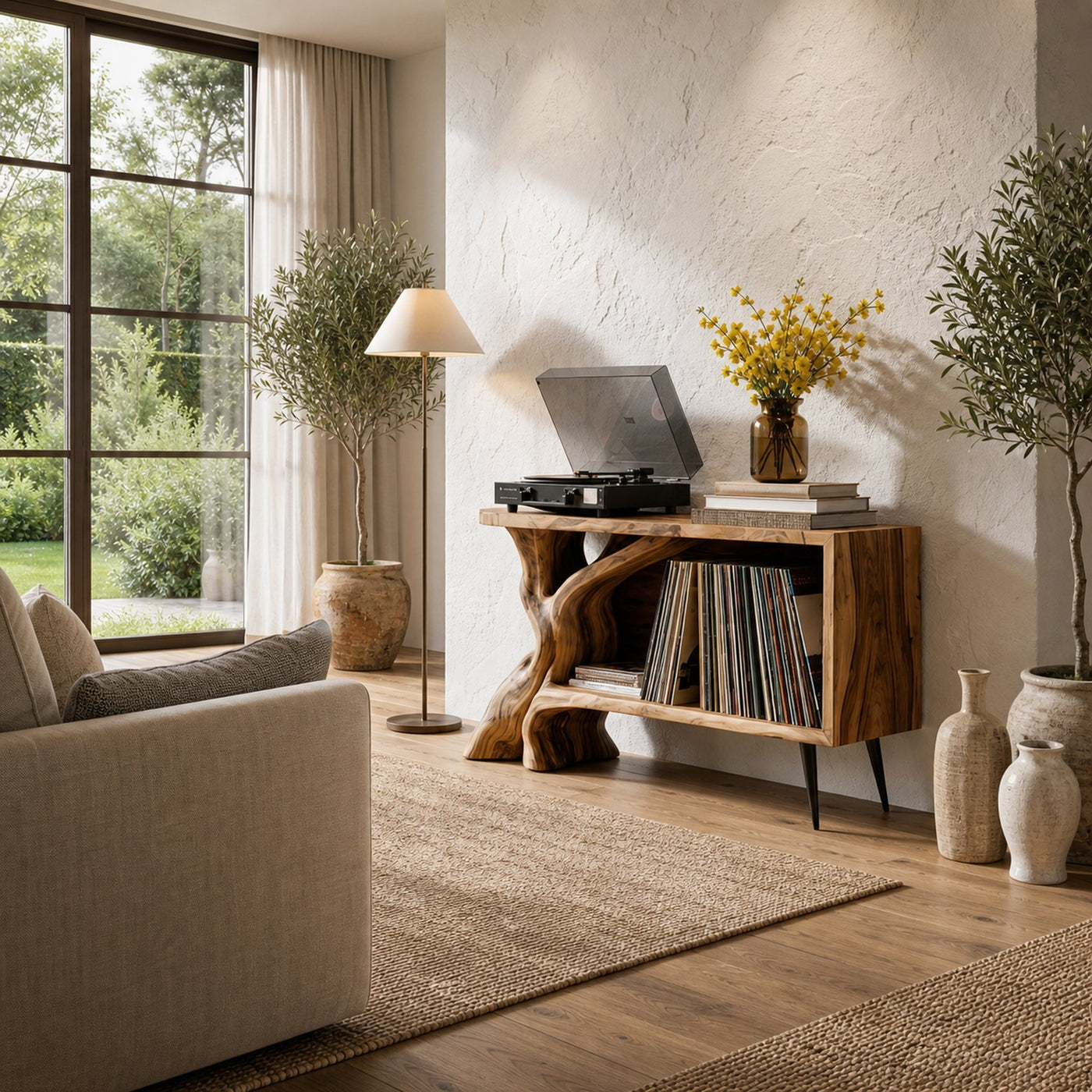 Organic Record Player Stand With Sculptural Tree Root Base And Vinyl Storage For Living Room - product view 2