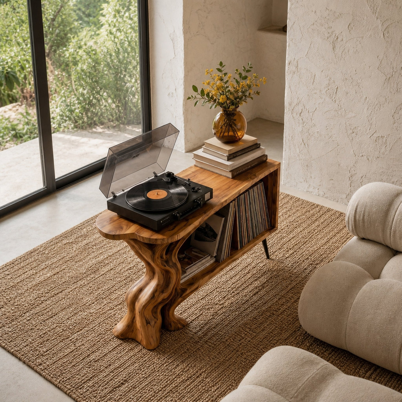 Organic Record Player Stand With Sculptural Tree Root Base And Vinyl Storage For Living Room - product view 3