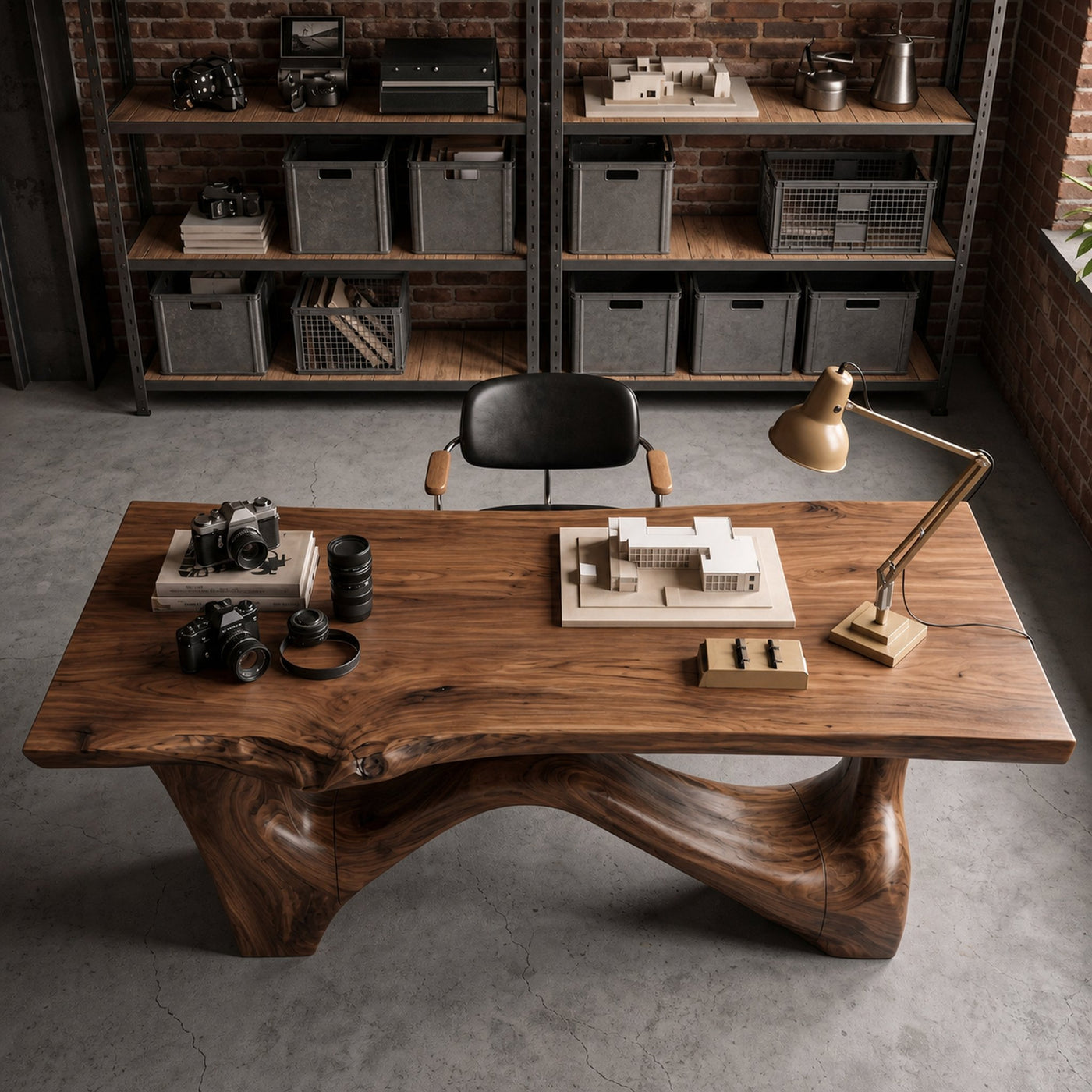 Organic Sculptural Desk With Asymmetrical Wood Base And Solid Wood Top For Home Office And Workspace - product view 2