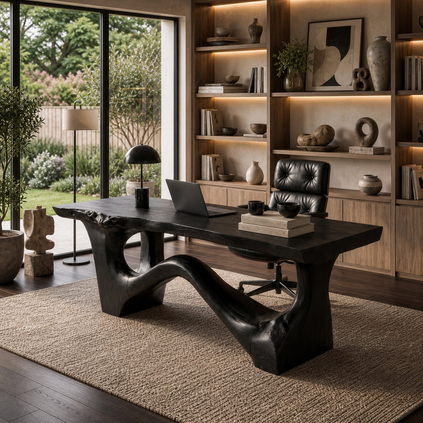 Organic Sculptural Desk With Asymmetrical Wood Base And Solid Wood Top For Home Office And Workspace - product view 4
