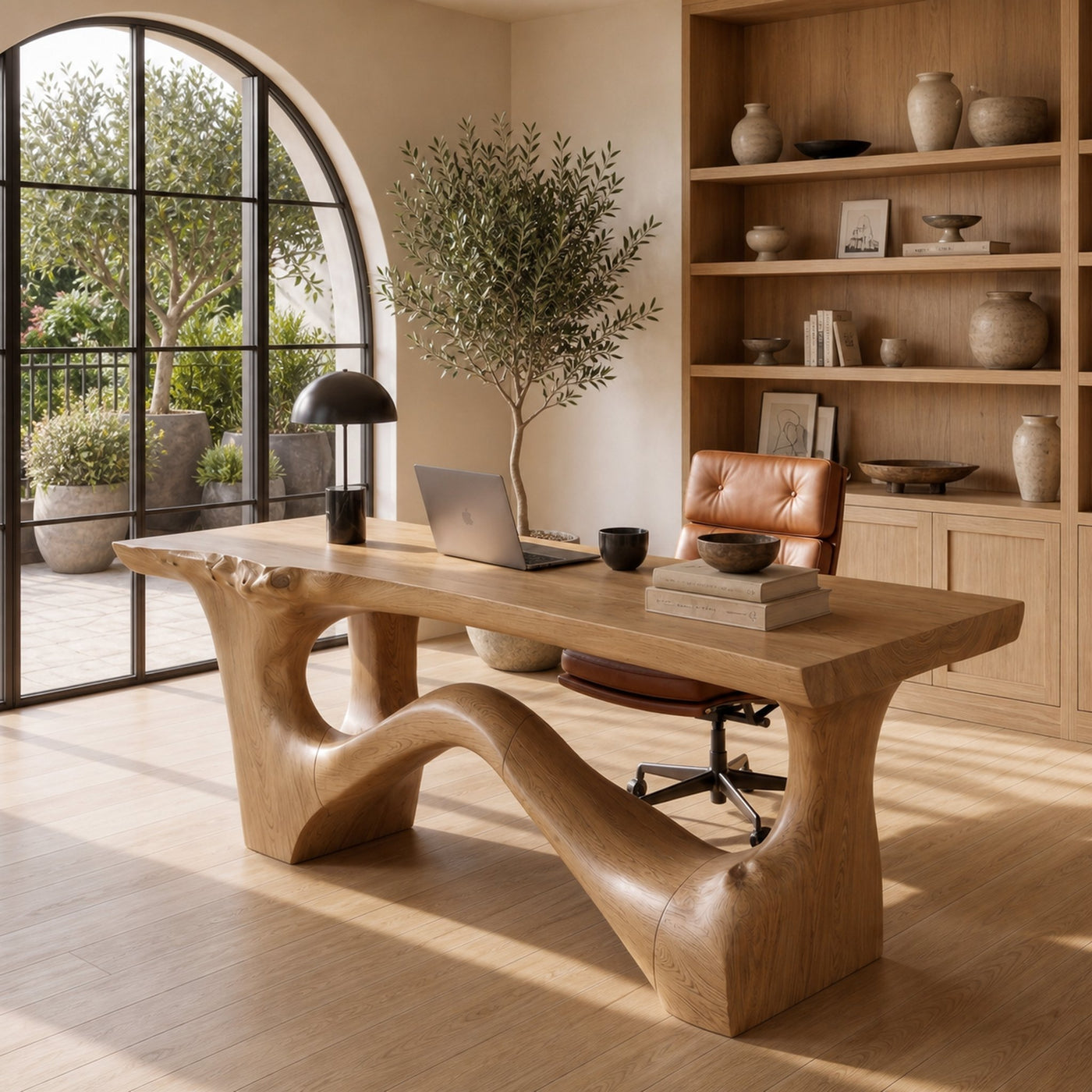 Organic Sculptural Desk With Asymmetrical Wood Base And Solid Wood Top For Home Office And Workspace - product view 5