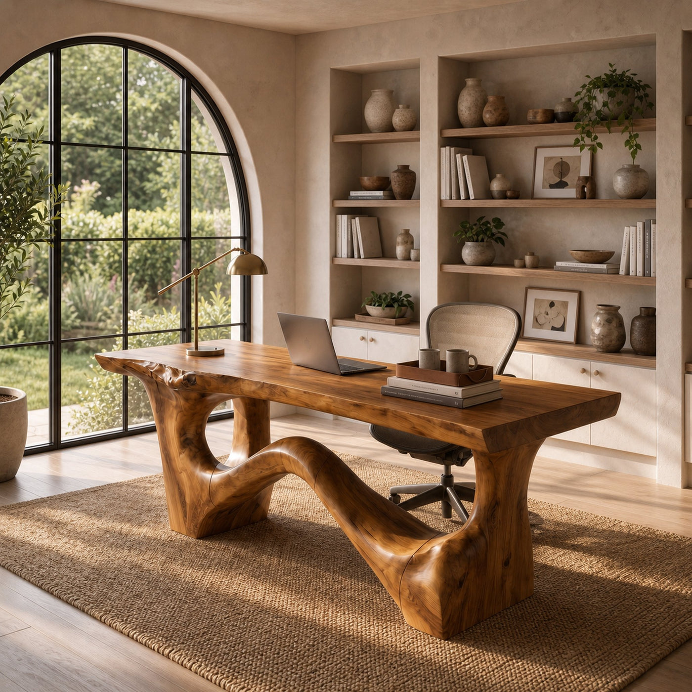 Organic Sculptural Desk With Asymmetrical Wood Base And Solid Wood Top For Home Office And Workspace - product view 6