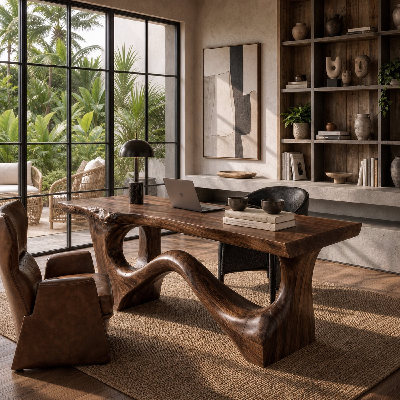 Organic Sculptural Desk With Asymmetrical Wood Base And Solid Wood Top For Home Office And Workspace - product view 7