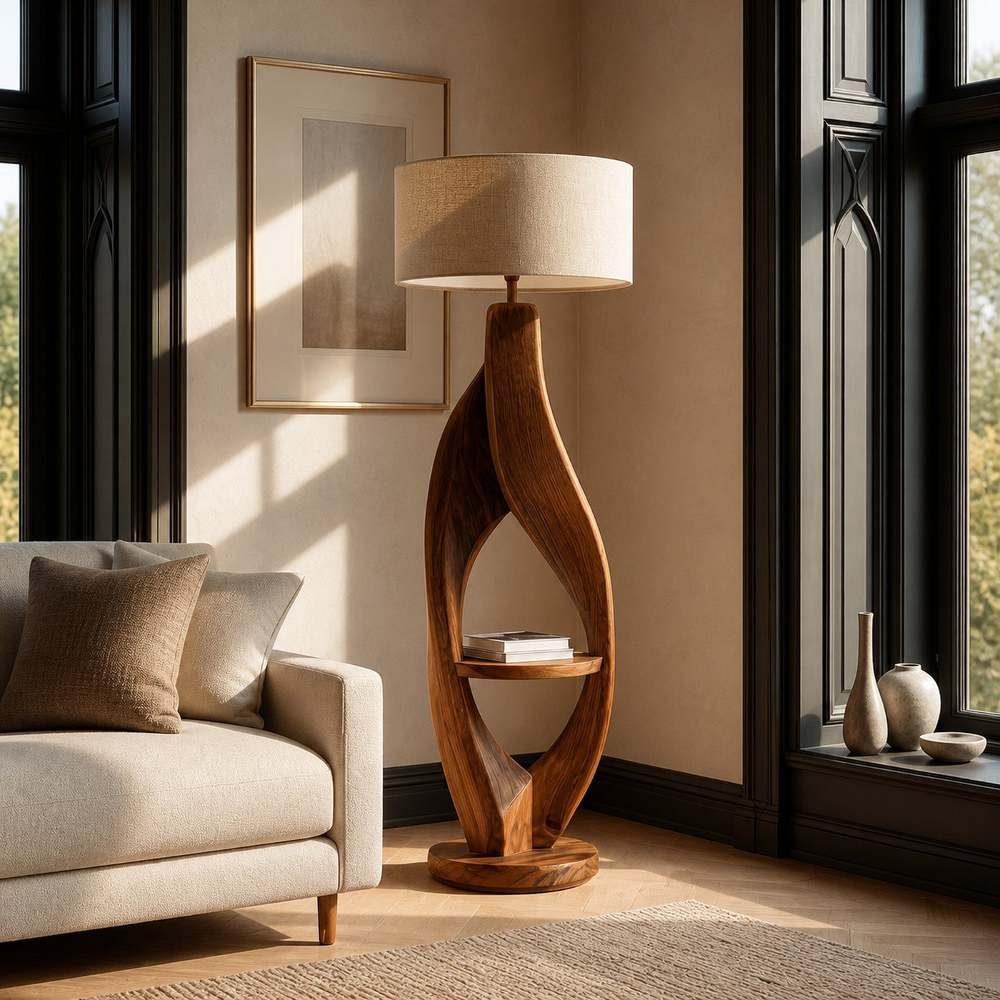 Organic Style Floor Lamp Natural Wood For Living Decor
