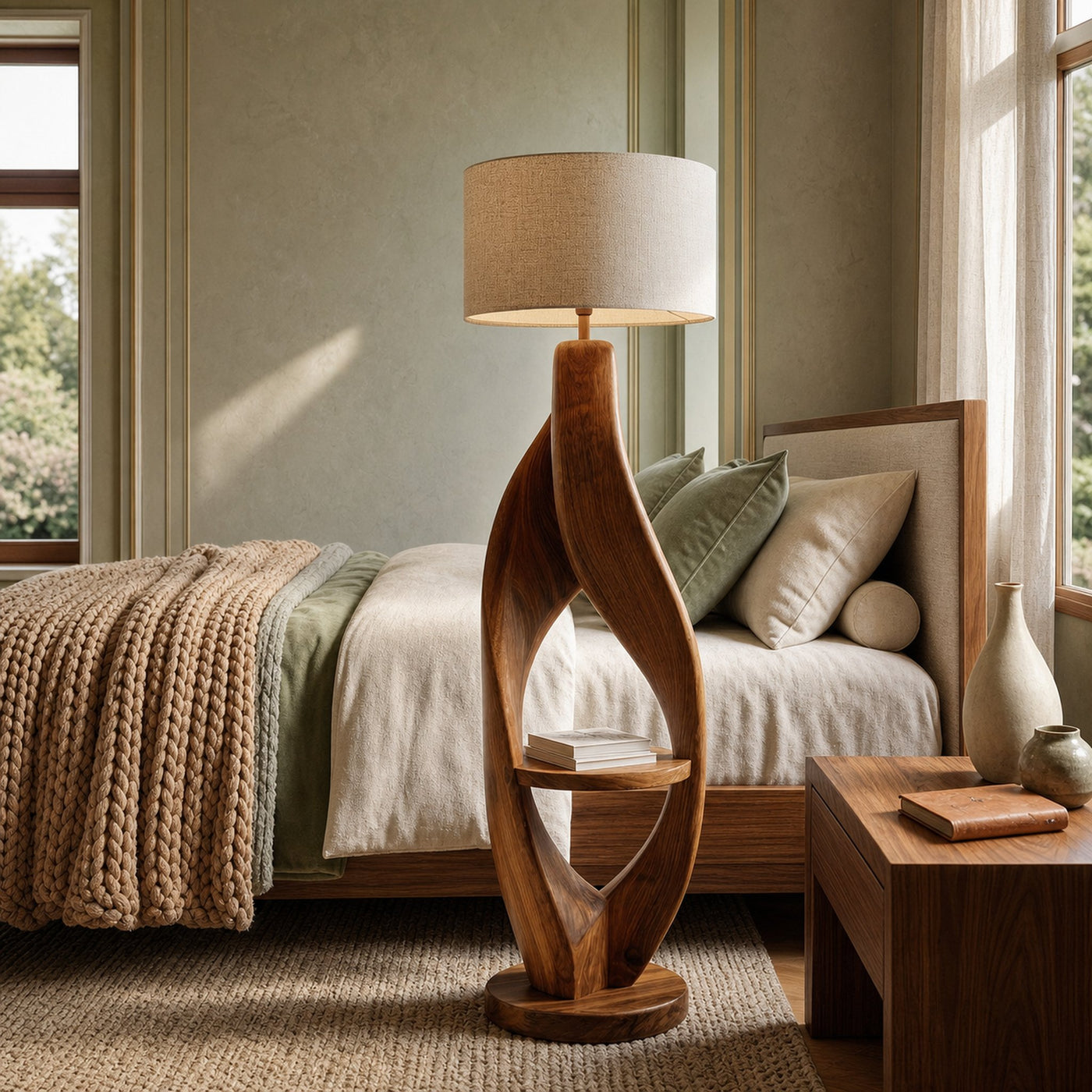 Organic Style Floor Lamp Natural Wood For Living Decor - product view 2