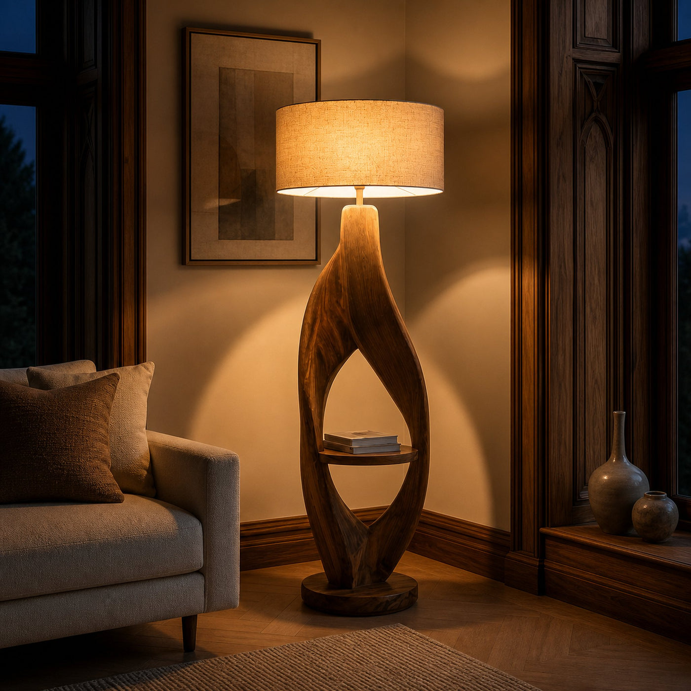 Organic Style Floor Lamp Natural Wood For Living Decor - product view 3