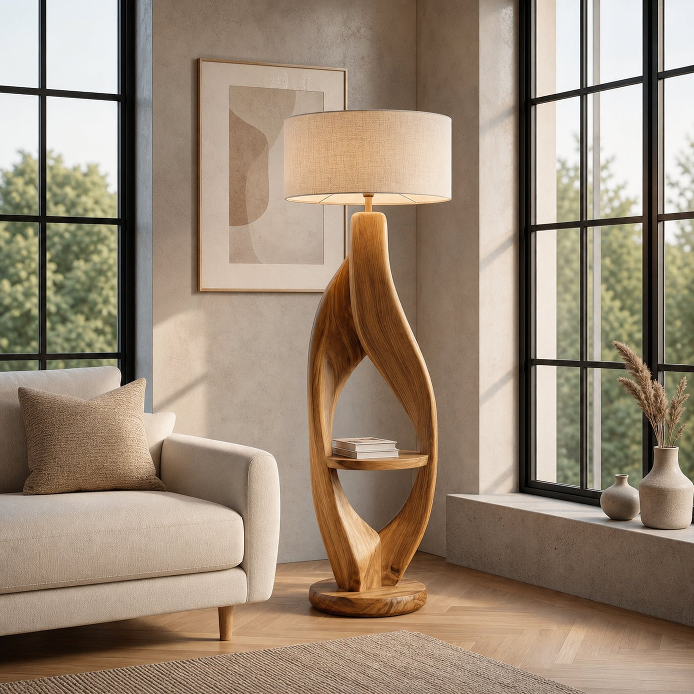 Organic Style Floor Lamp Natural Wood For Living Decor - product view 5