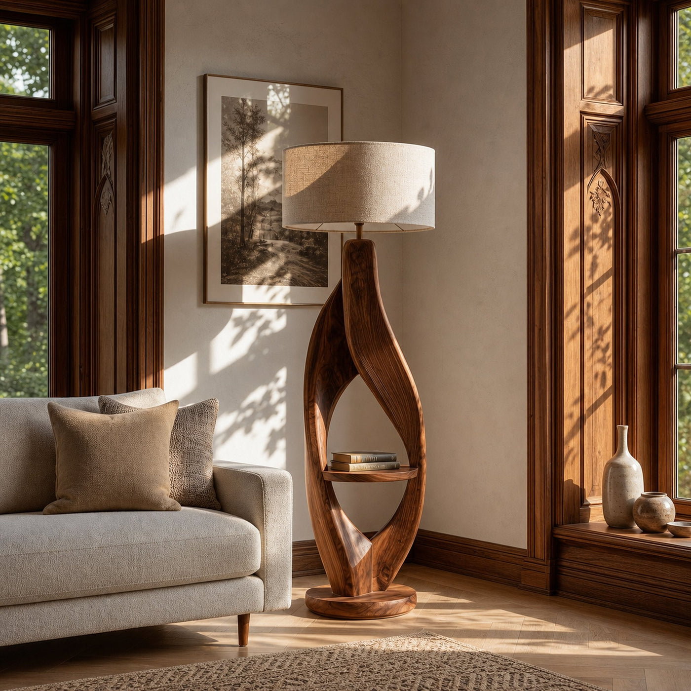 Organic Style Floor Lamp Natural Wood For Living Decor - product view 6