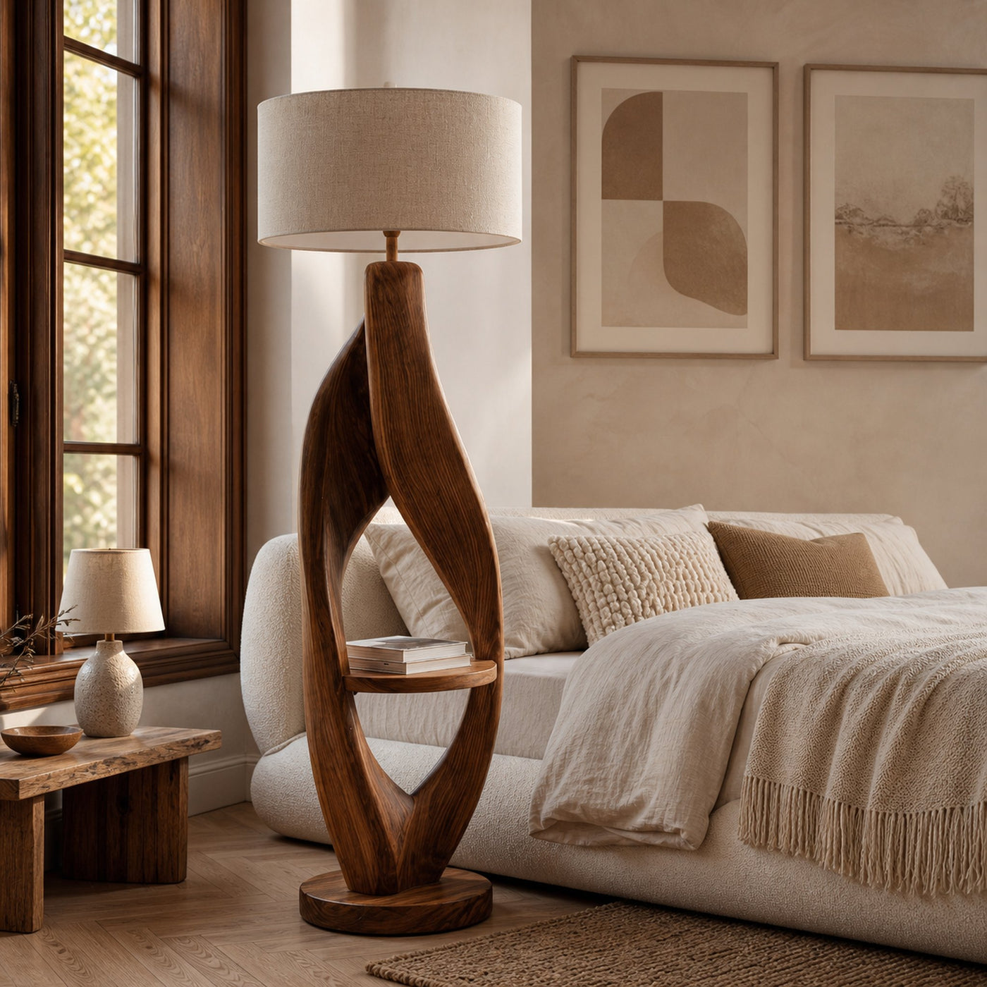 Organic Style Floor Lamp Natural Wood For Living Decor - product view 7