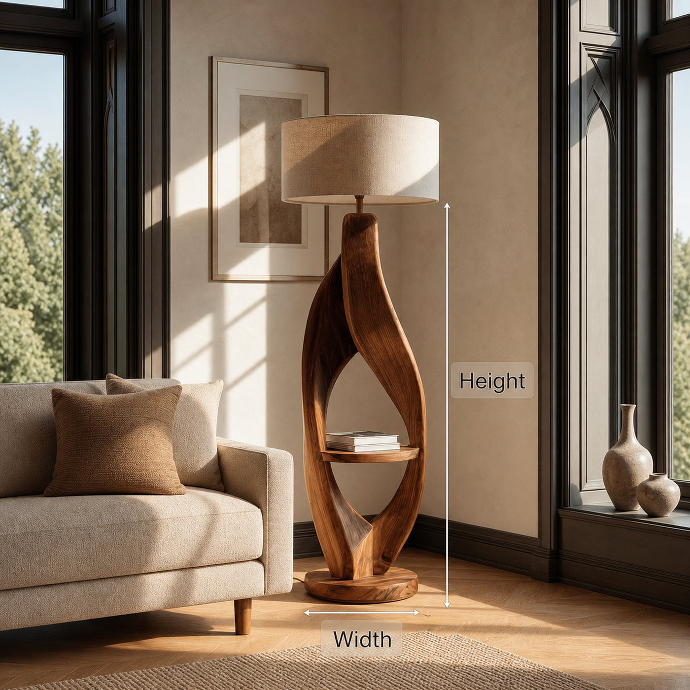 Organic Style Floor Lamp Natural Wood For Living Decor - product view 8