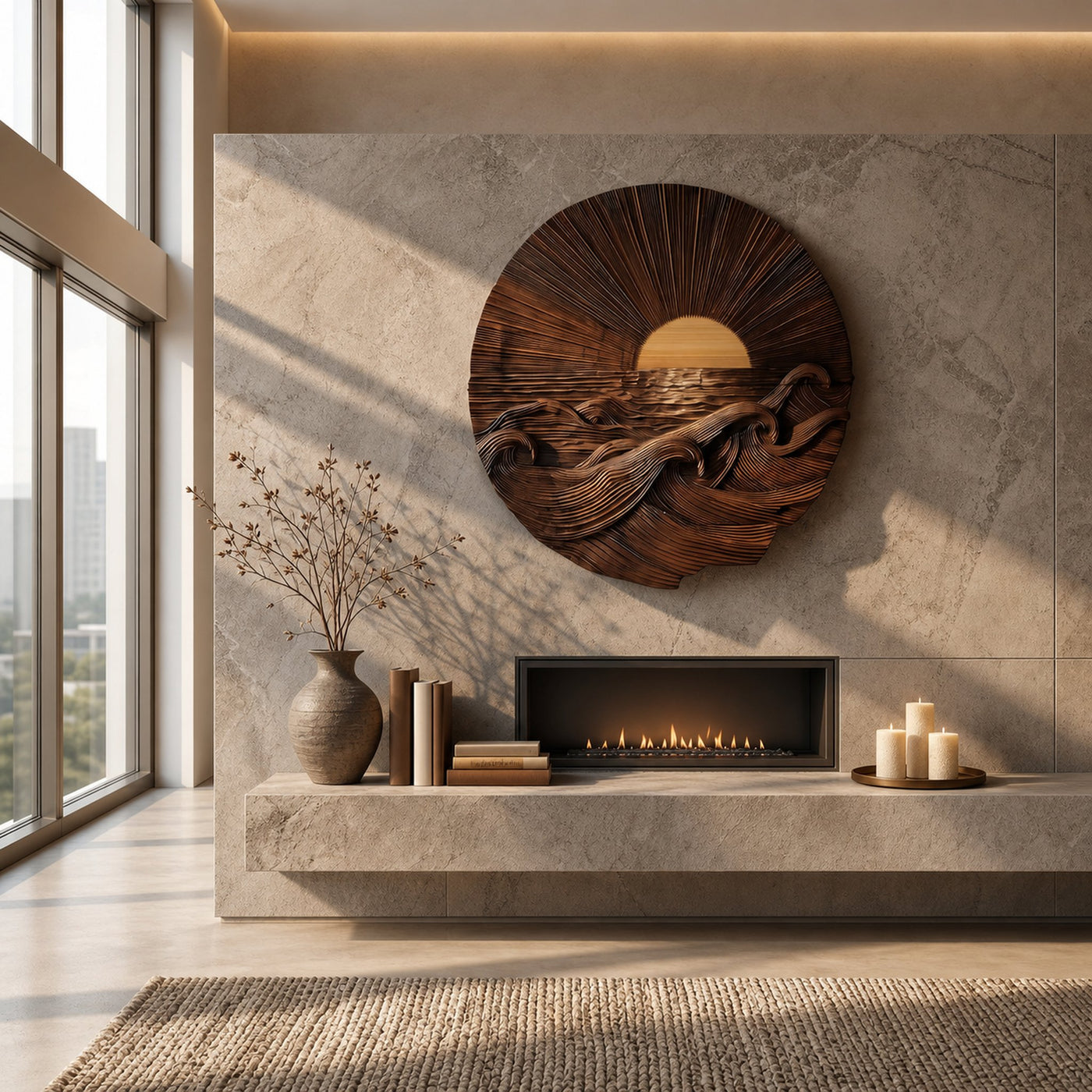 Organic Sunrise Wooden Wall Art For Living Room And Entryway