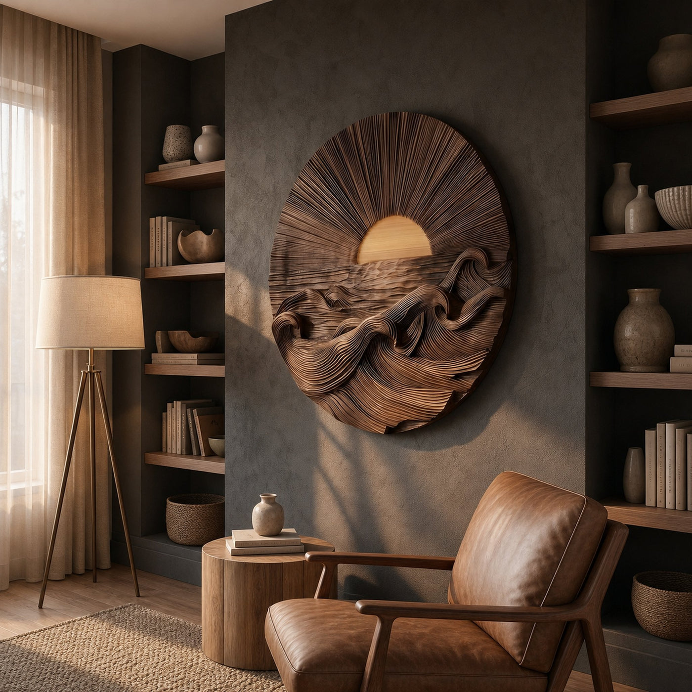 Organic Sunrise Wooden Wall Art For Living Room And Entryway - product view 2