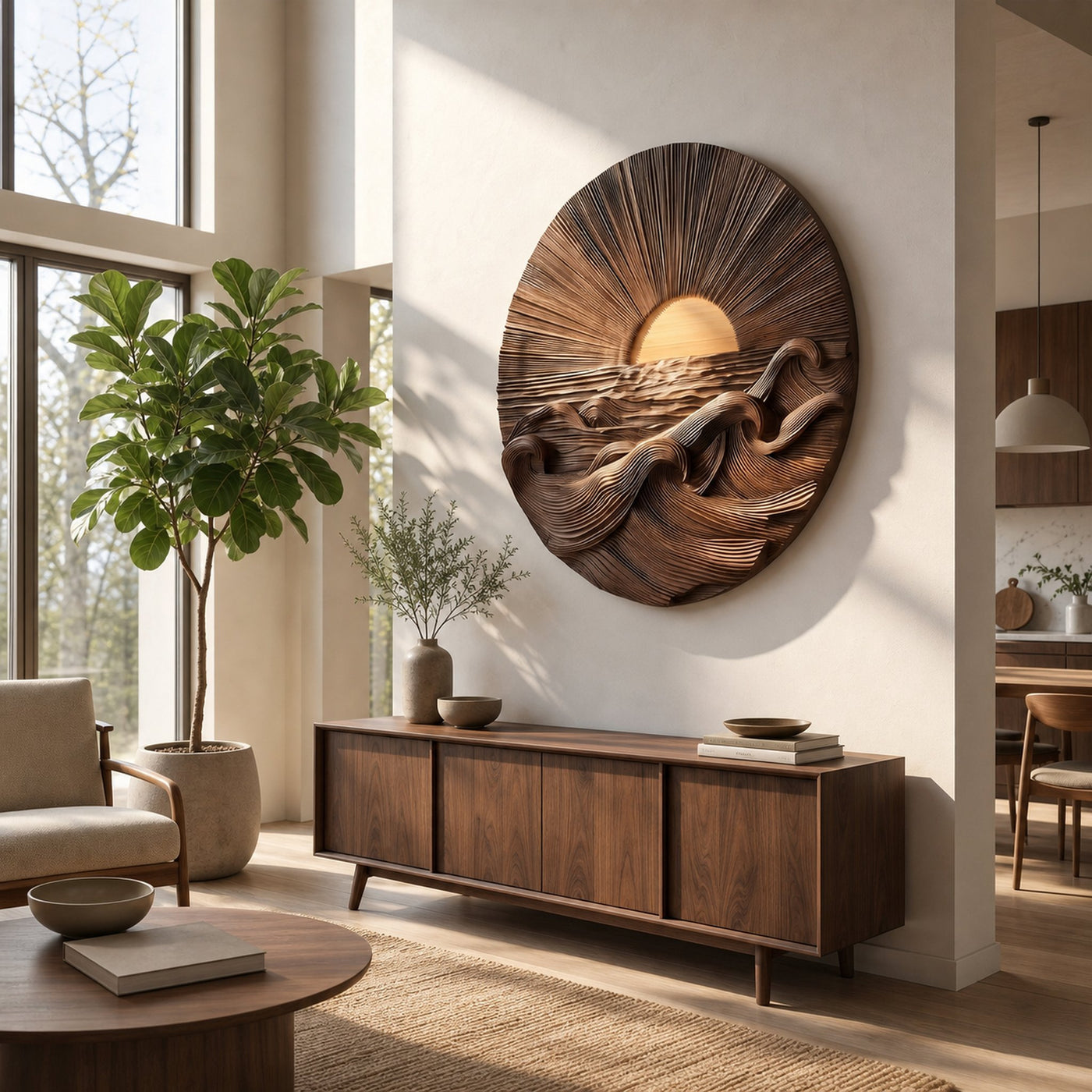 Organic Sunrise Wooden Wall Art For Living Room And Entryway - product view 3