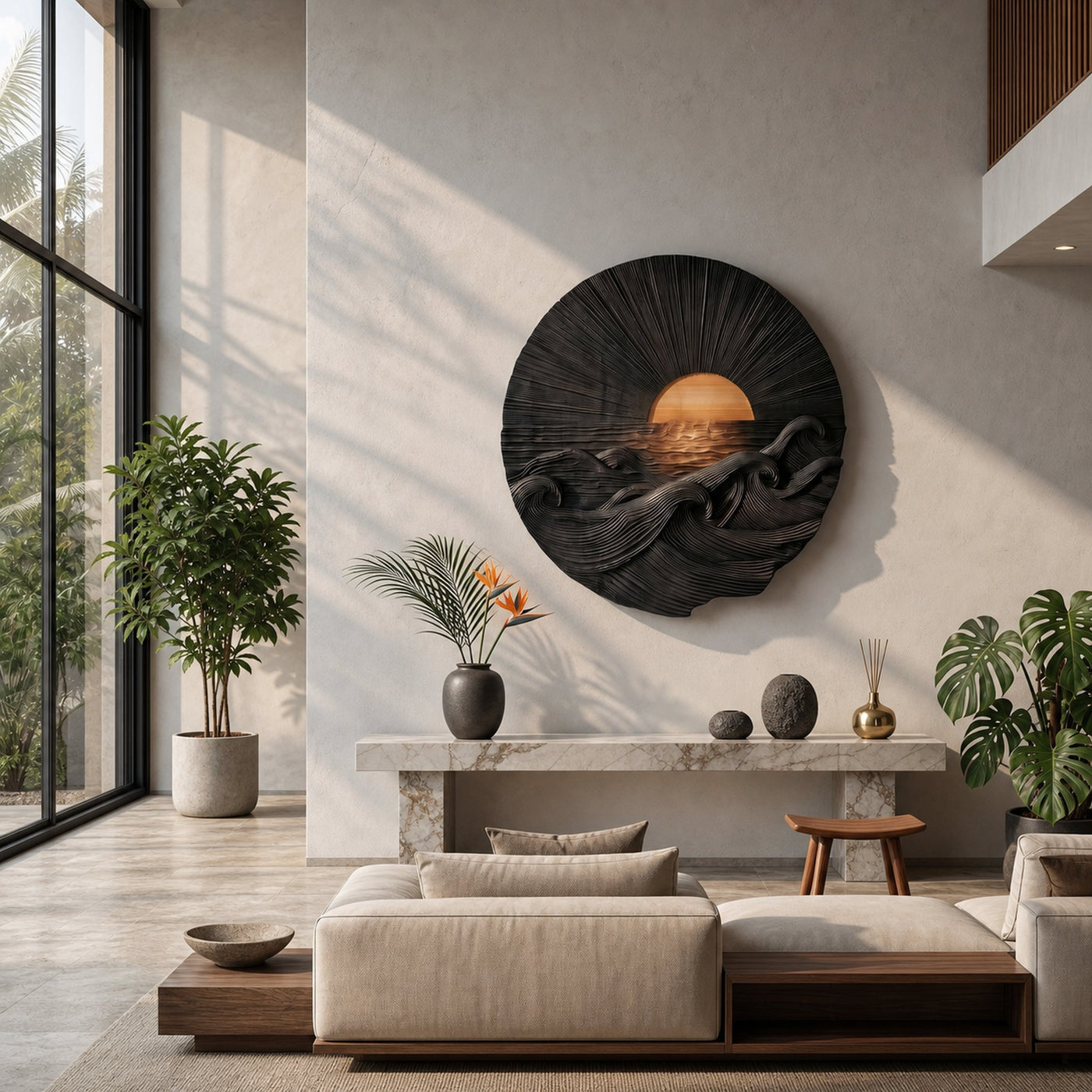 Organic Sunrise Wooden Wall Art For Living Room And Entryway - product view 4