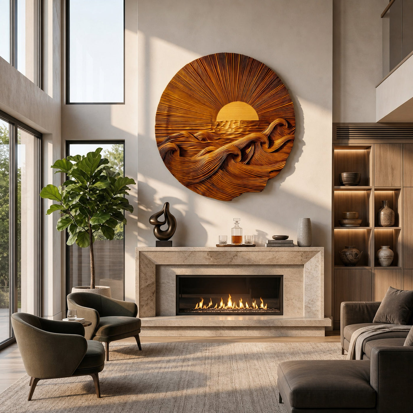 Organic Sunrise Wooden Wall Art For Living Room And Entryway - product view 6