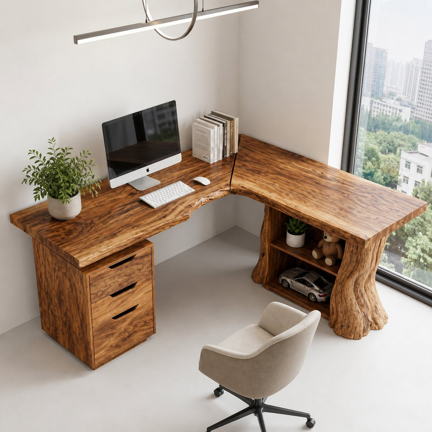 Organic Tree Branch Corner Desk Integrated Wall Shelf Design Home Office And Study Room - product view 2