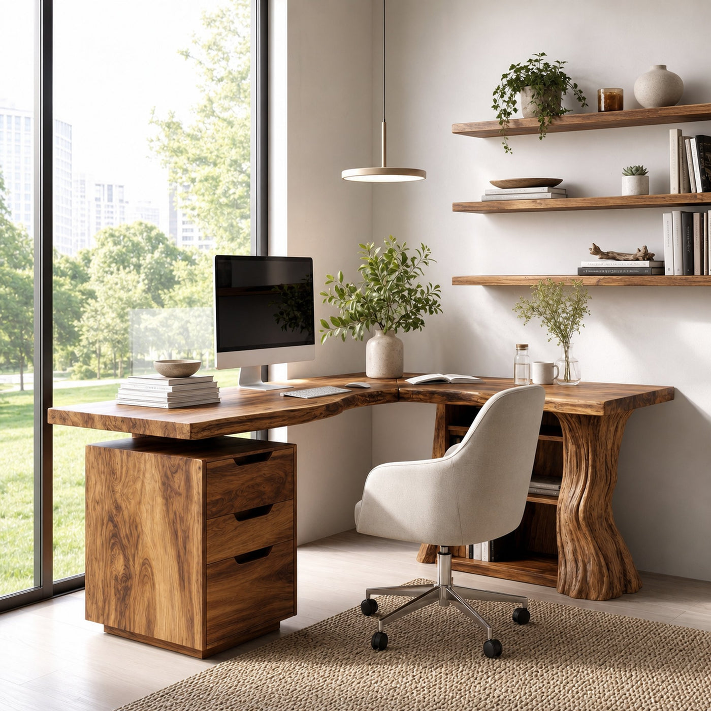 Organic Tree Branch Corner Desk Integrated Wall Shelf Design Home Office And Study Room - product view 3