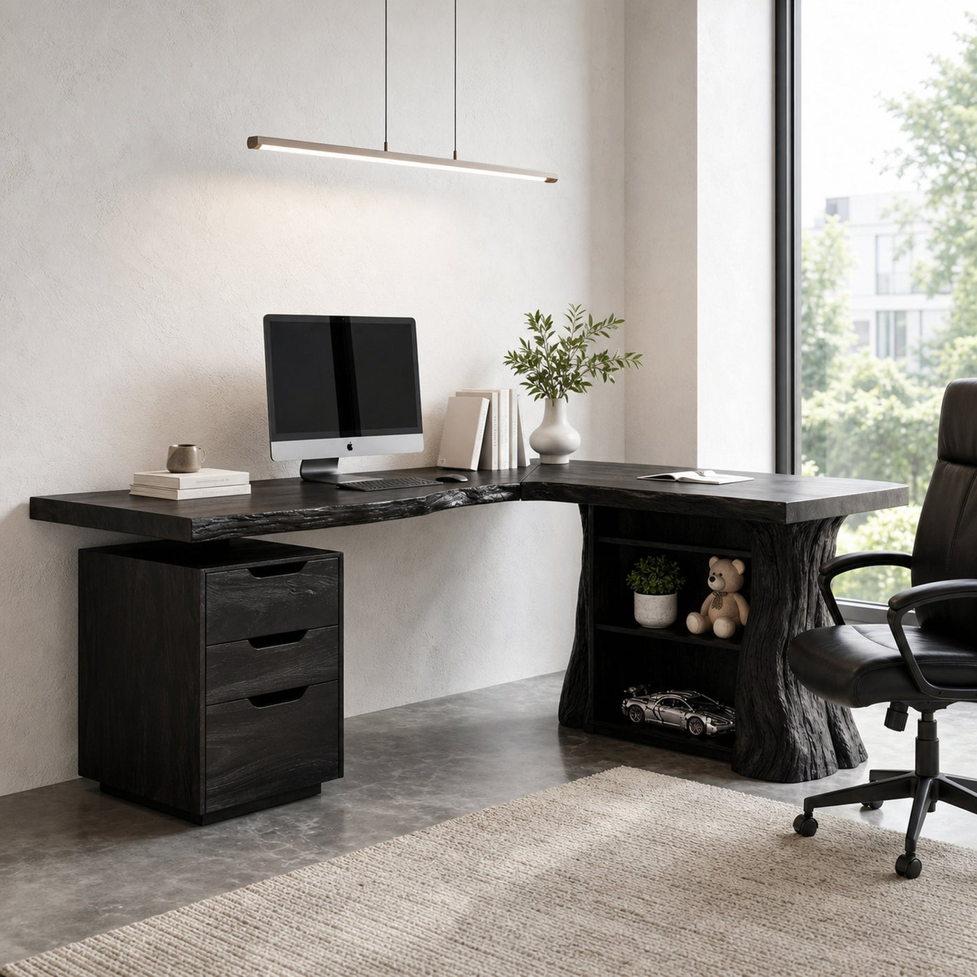 Organic Tree Branch Corner Desk Integrated Wall Shelf Design Home Office And Study Room - product view 4