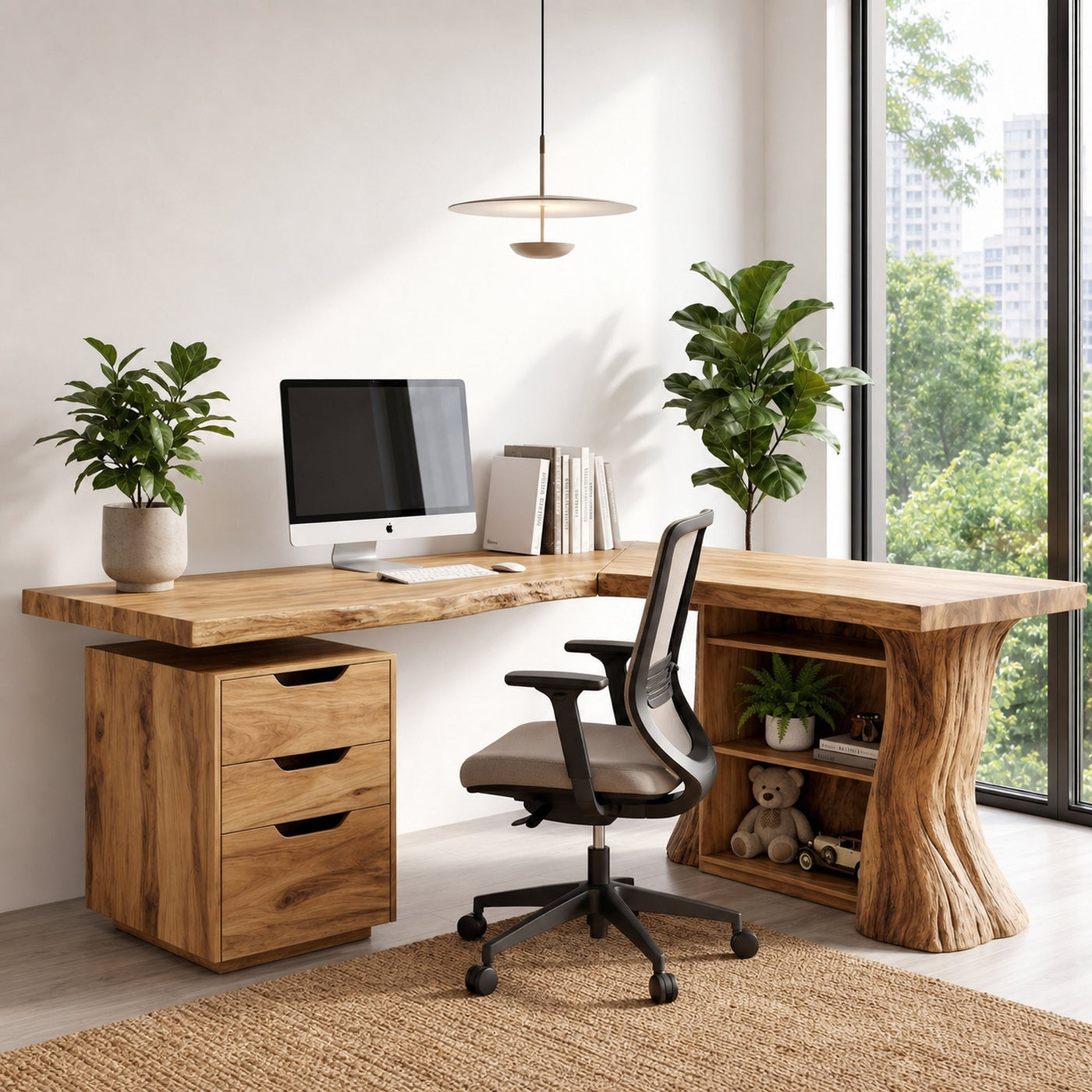 Organic Tree Branch Corner Desk Integrated Wall Shelf Design Home Office And Study Room - product view 5