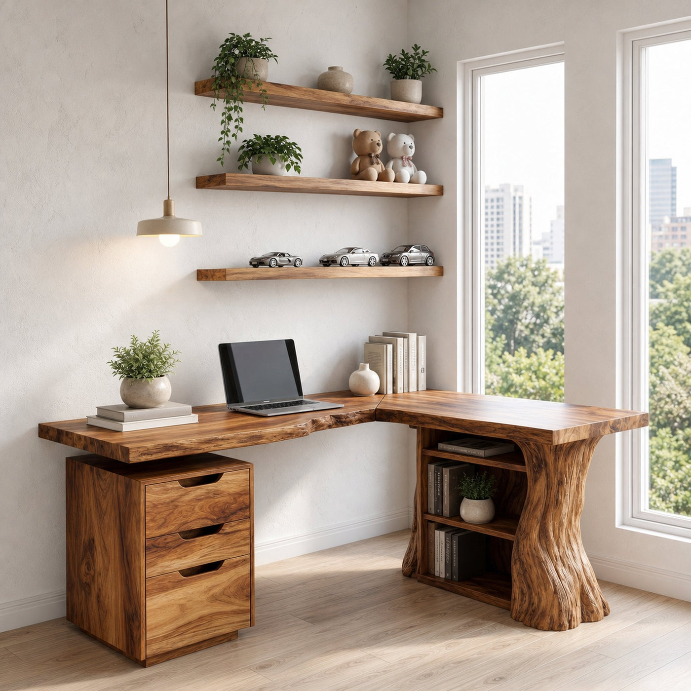 Organic Tree Branch Corner Desk Integrated Wall Shelf Design Home Office And Study Room - product view 6