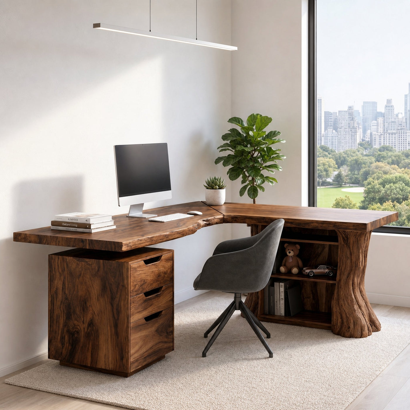 Organic Tree Branch Corner Desk Integrated Wall Shelf Design Home Office And Study Room - product view 7