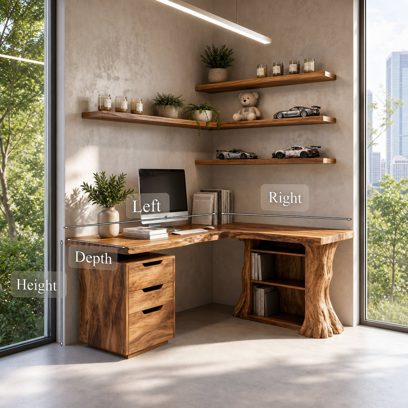 Organic Tree Branch Corner Desk Integrated Wall Shelf Design Home Office And Study Room - product view 8