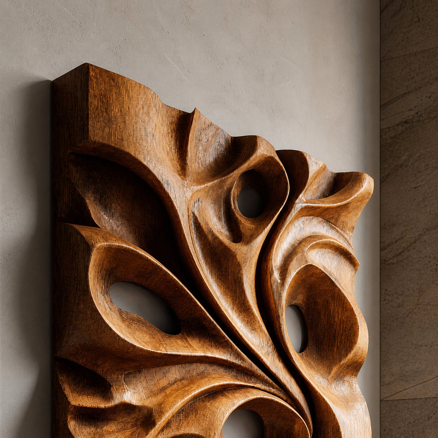 Organic Void Carved Solid Wood Wall Art Sculptural Interior Decor