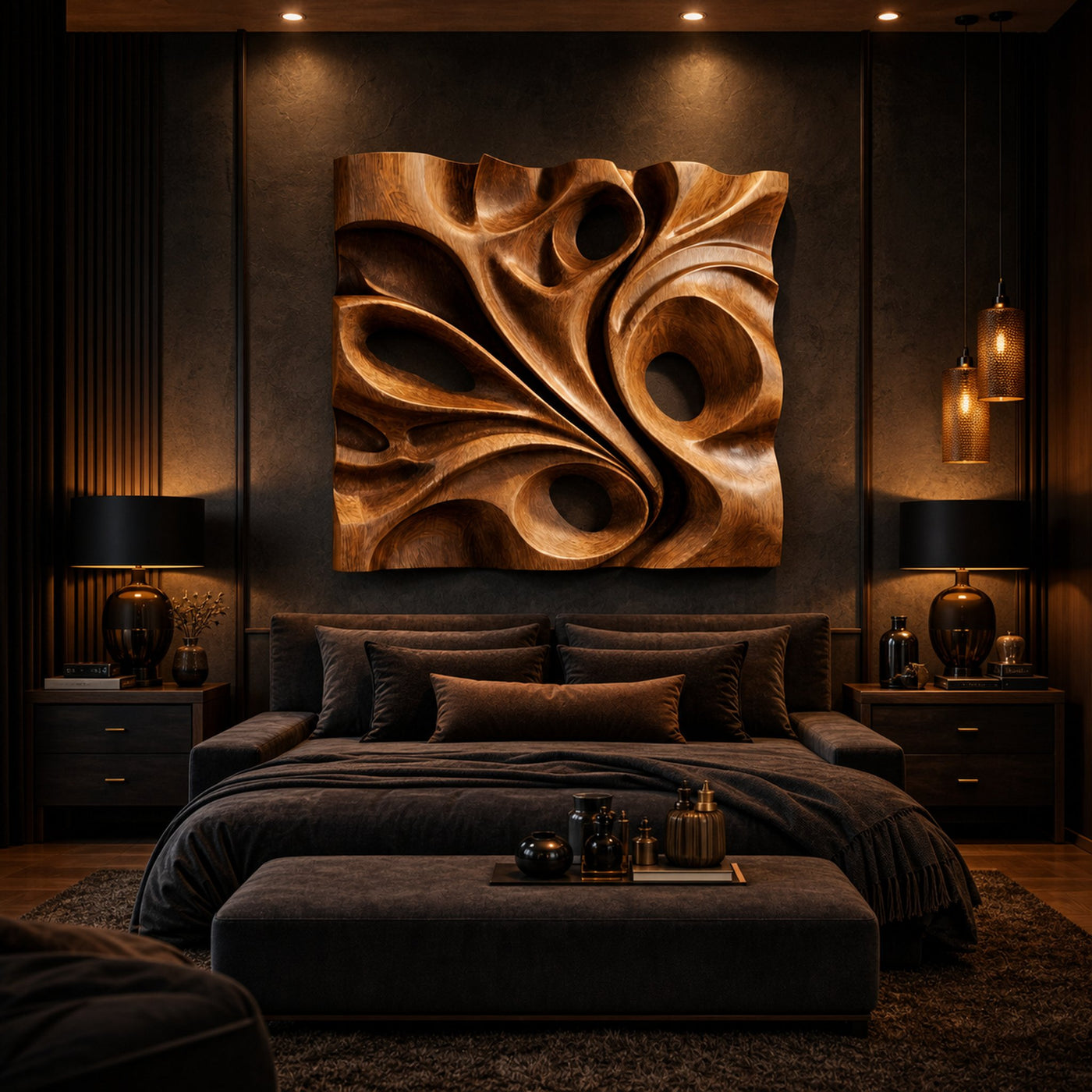 Organic Void Carved Solid Wood Wall Art Sculptural Interior Decor - product view 2