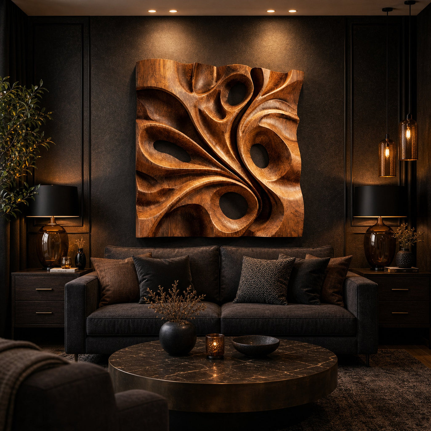 Organic Void Carved Solid Wood Wall Art Sculptural Interior Decor - product view 3