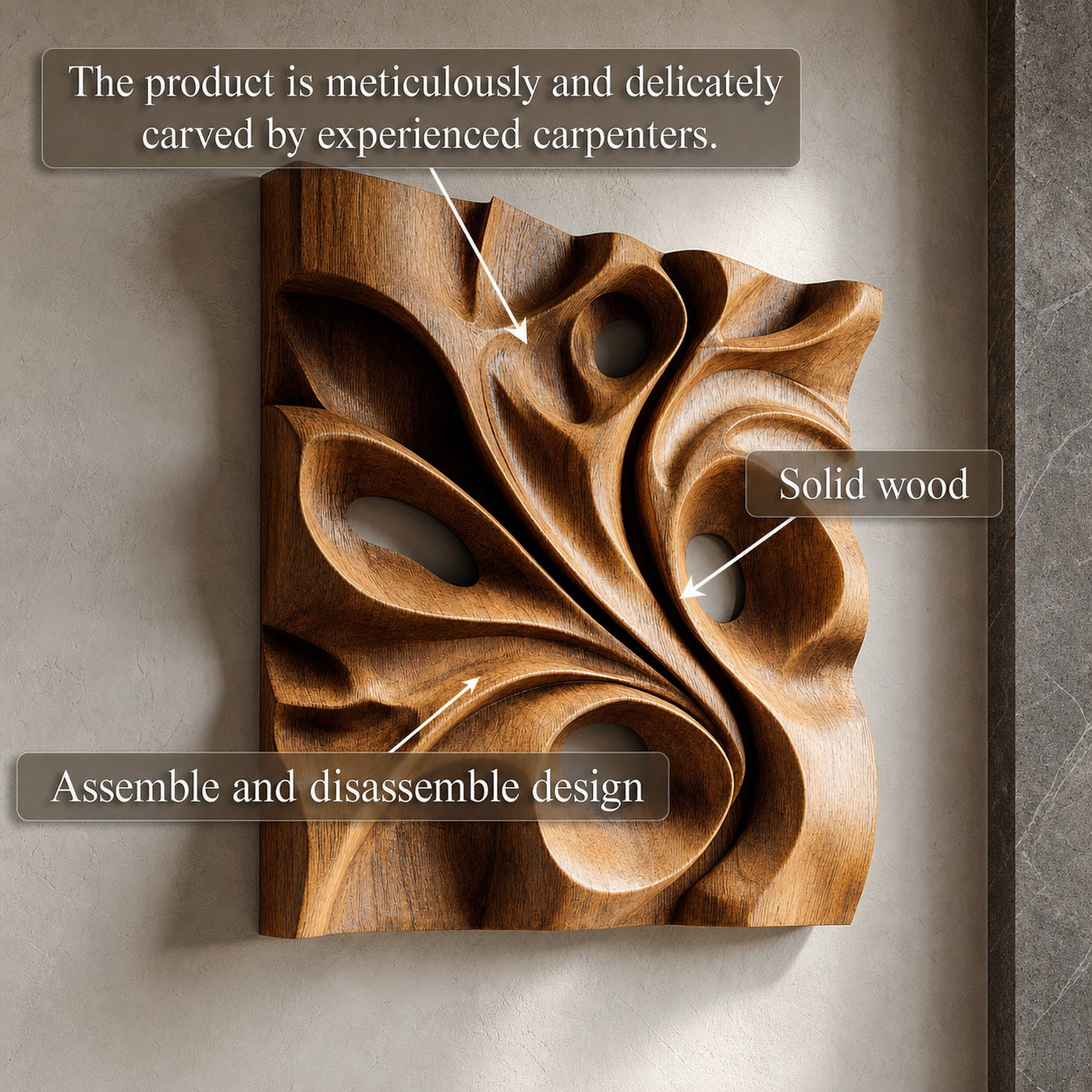 Organic Void Carved Solid Wood Wall Art Sculptural Interior Decor - product view 4