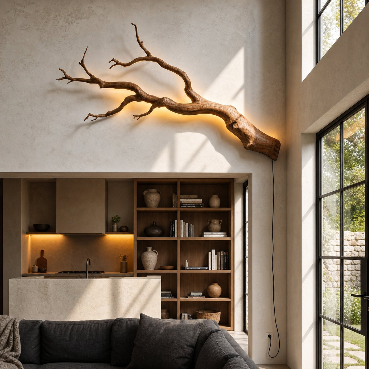 Organic Wall Lamp With Sculptural Tree Branch Design For Living Room