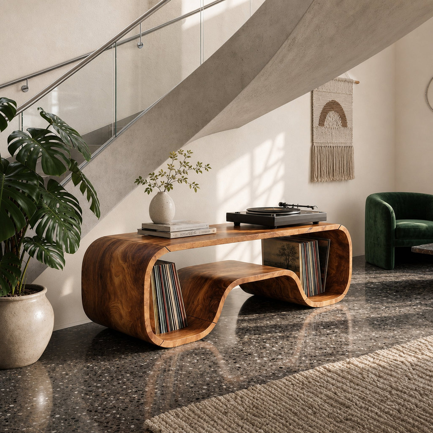 Organic Wave Turntable Stand Contemporary Living Room