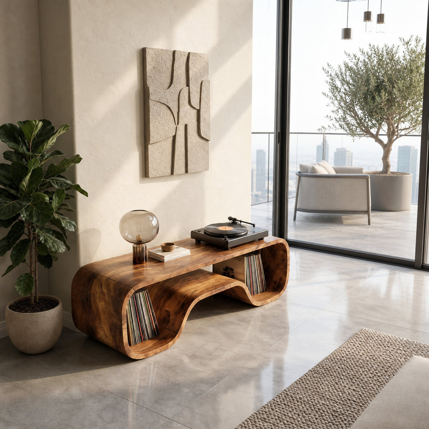 Organic Wave Turntable Stand Contemporary Living Room - product view 2