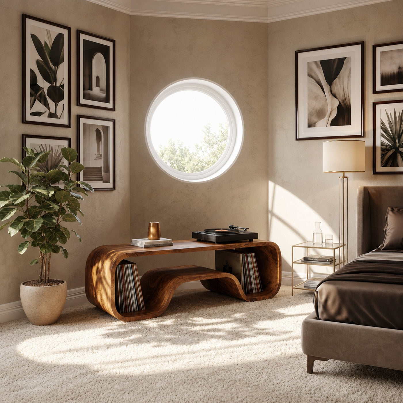 Organic Wave Turntable Stand Contemporary Living Room - product view 3