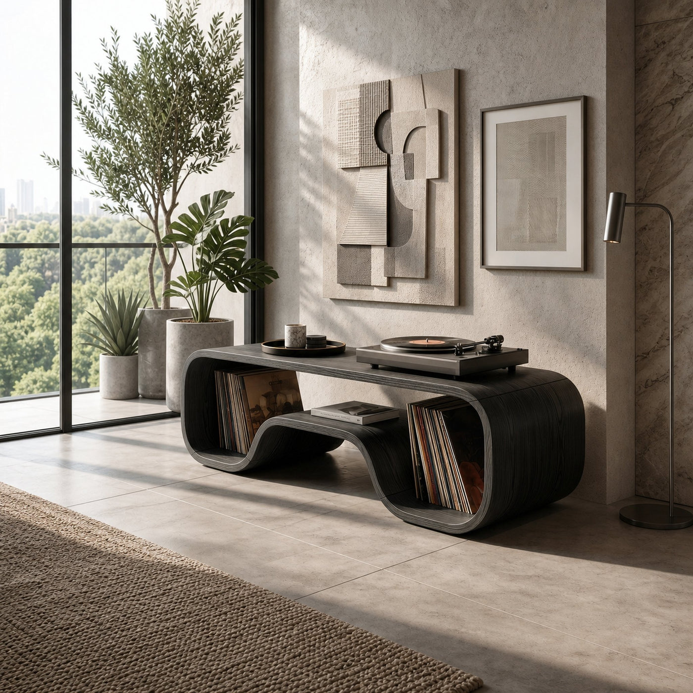 Organic Wave Turntable Stand Contemporary Living Room - product view 4