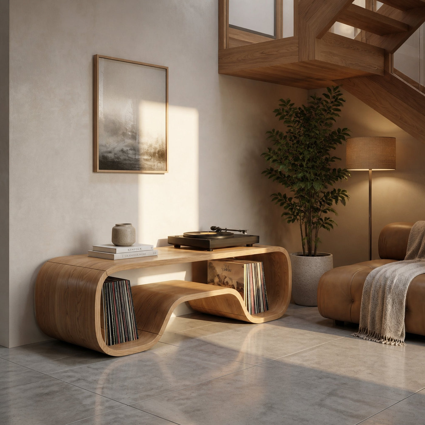 Organic Wave Turntable Stand Contemporary Living Room - product view 5