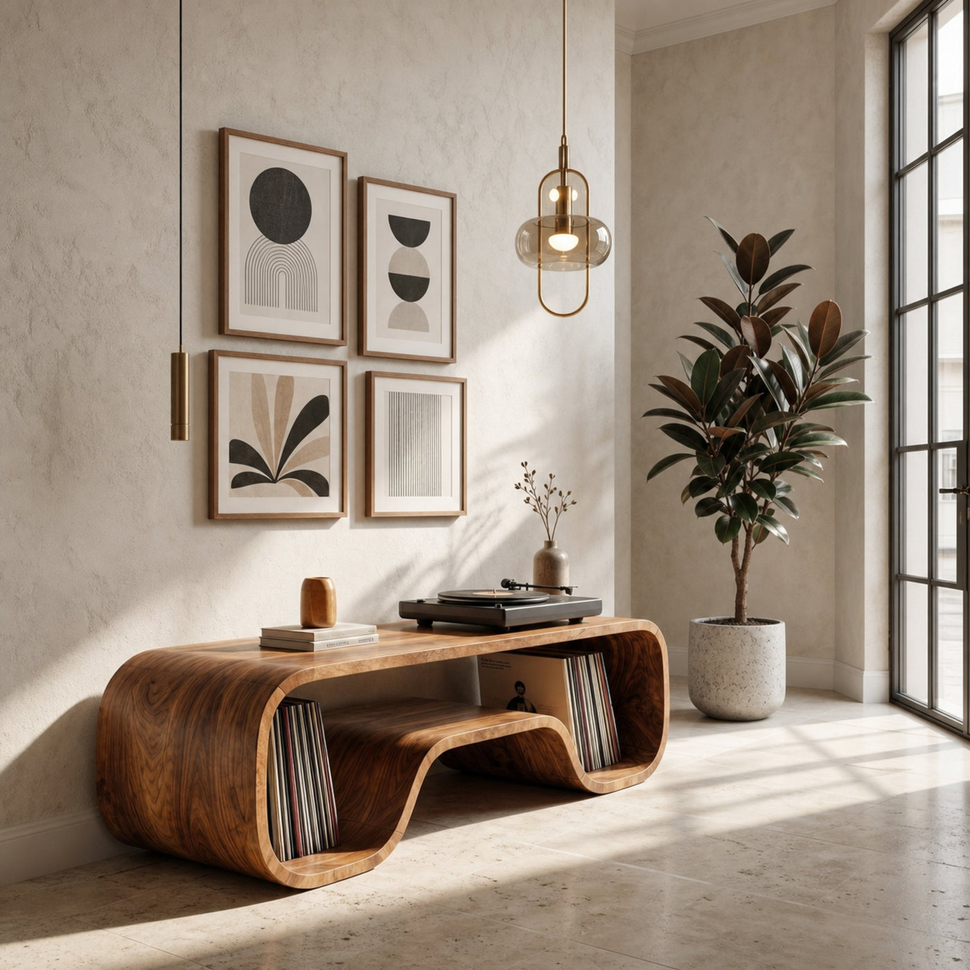 Organic Wave Turntable Stand Contemporary Living Room - product view 6