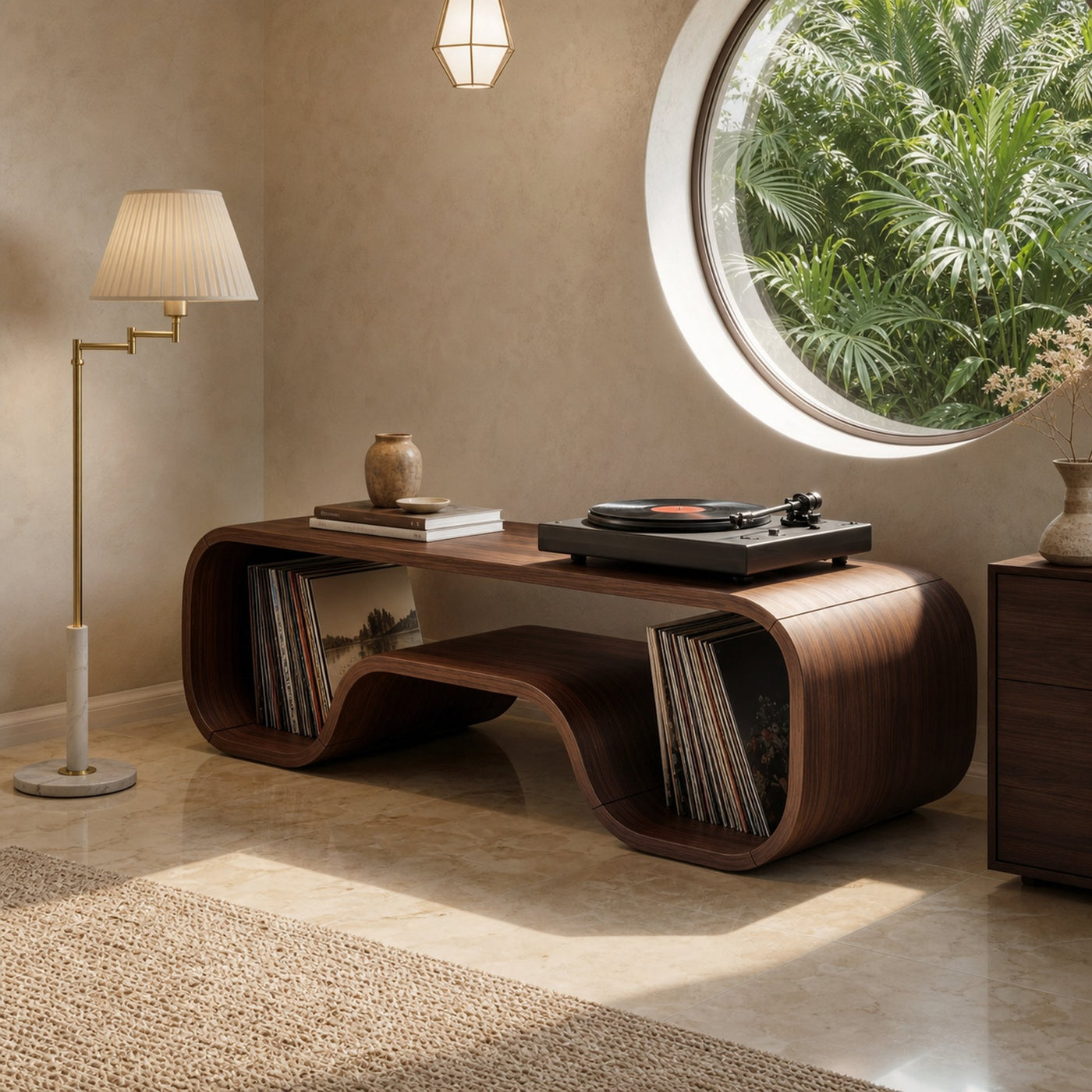 Organic Wave Turntable Stand Contemporary Living Room - product view 7