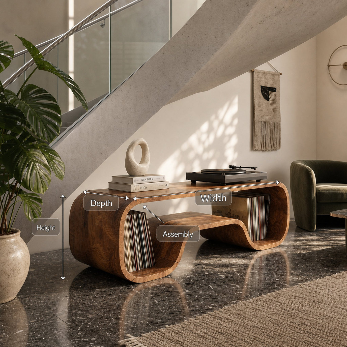 Organic Wave Turntable Stand Contemporary Living Room - product view 8