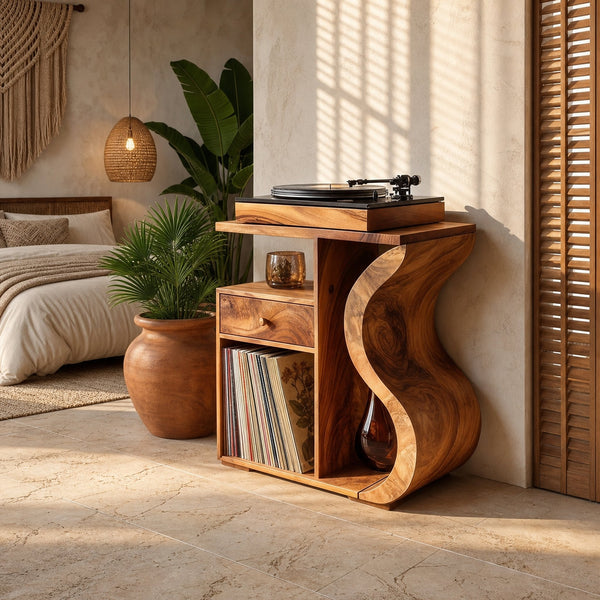 Organic Wave Vinyl Record Cabinet Boho Retreat
