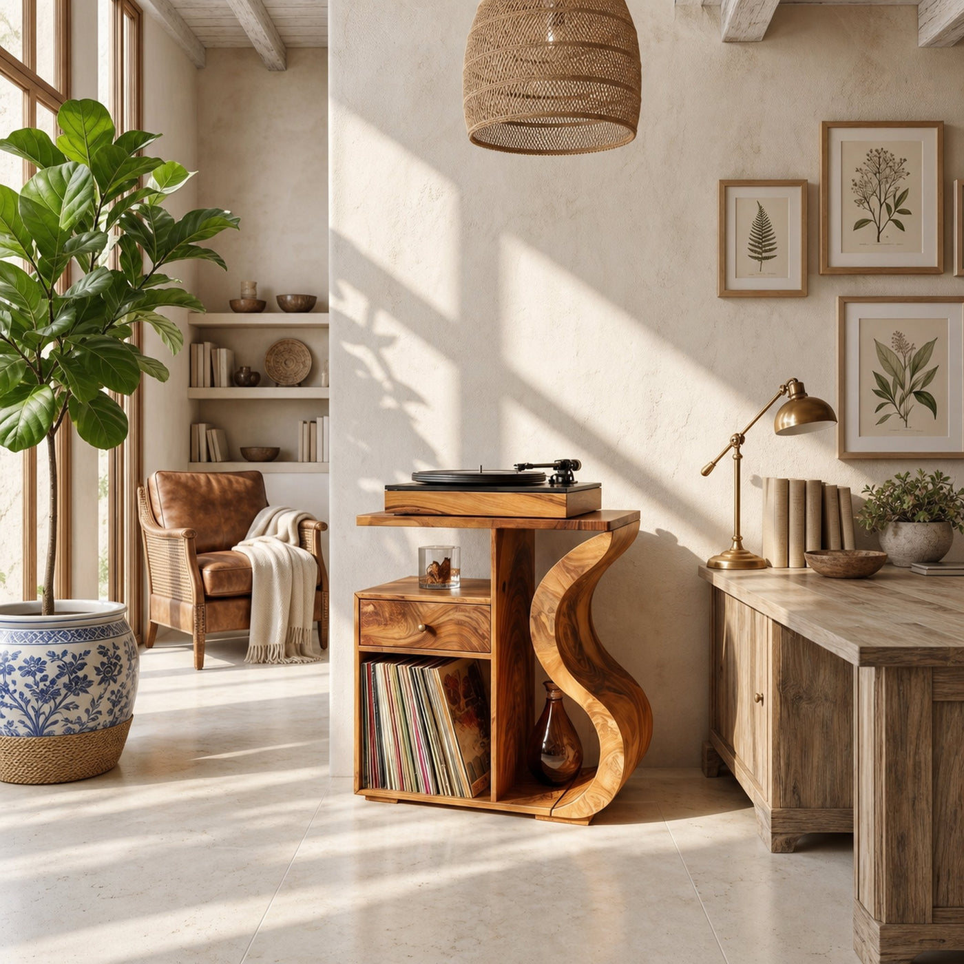 Organic Wave Vinyl Record Cabinet Boho Retreat - product view 2