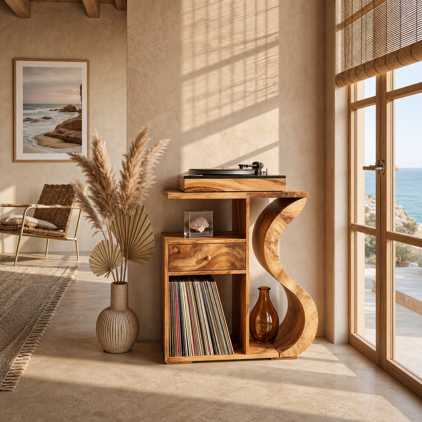 Organic Wave Vinyl Record Cabinet Boho Retreat - product view 3