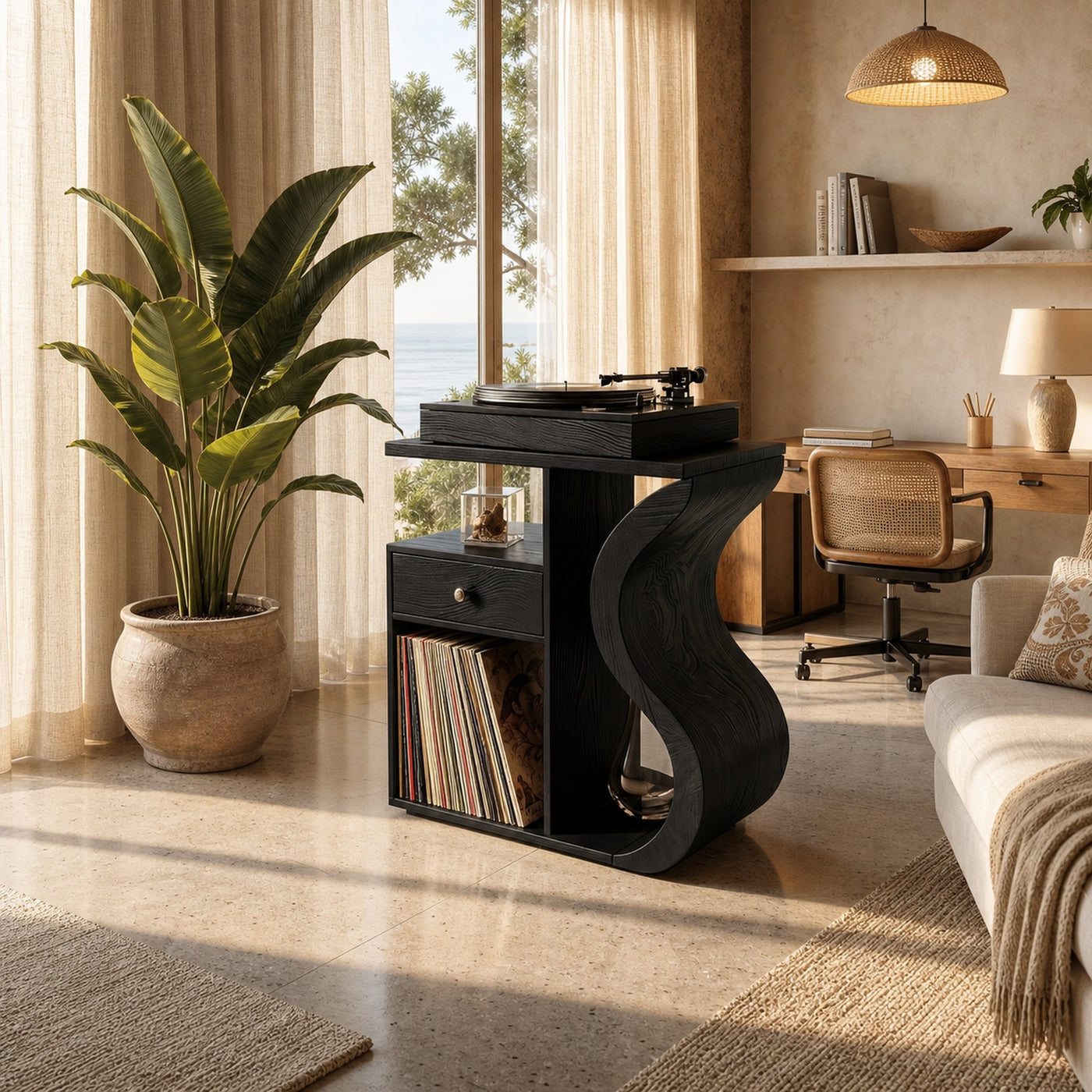 Organic Wave Vinyl Record Cabinet Boho Retreat - product view 4