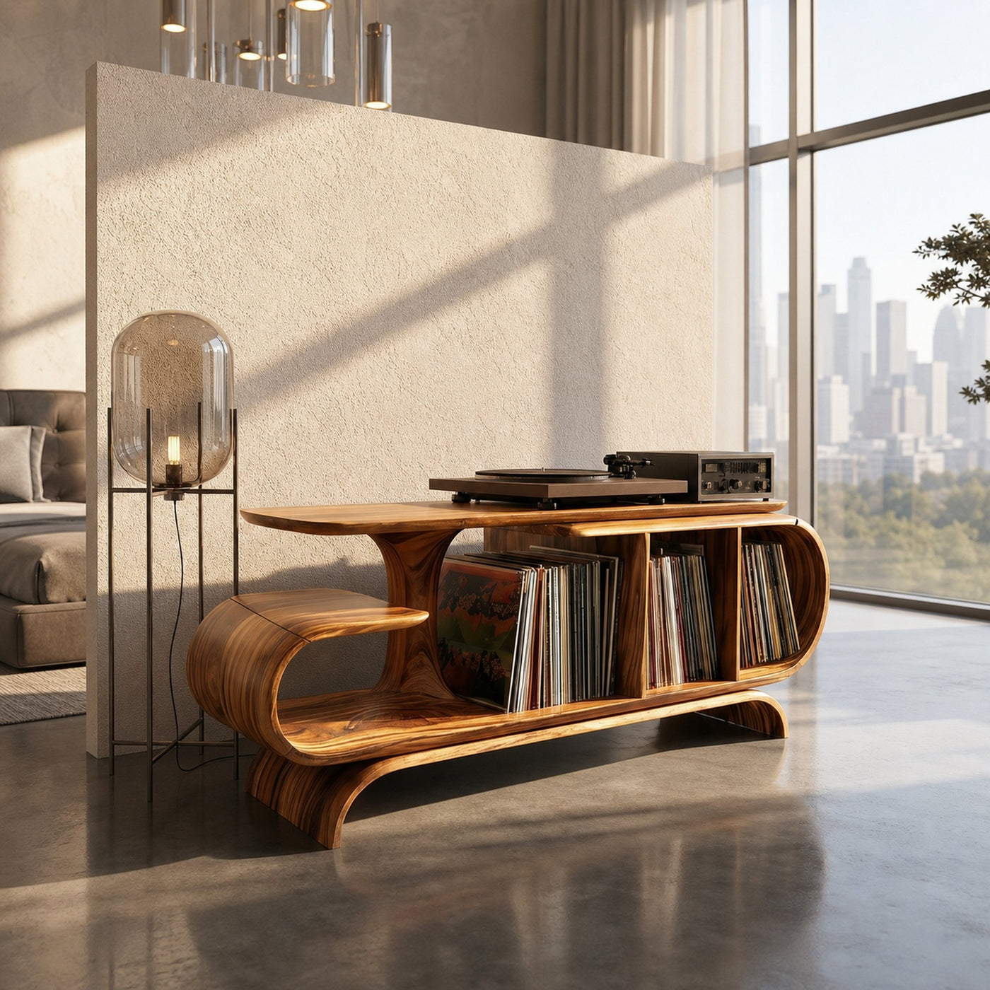 Organic Wave Vinyl Record Cabinet Modern Loft