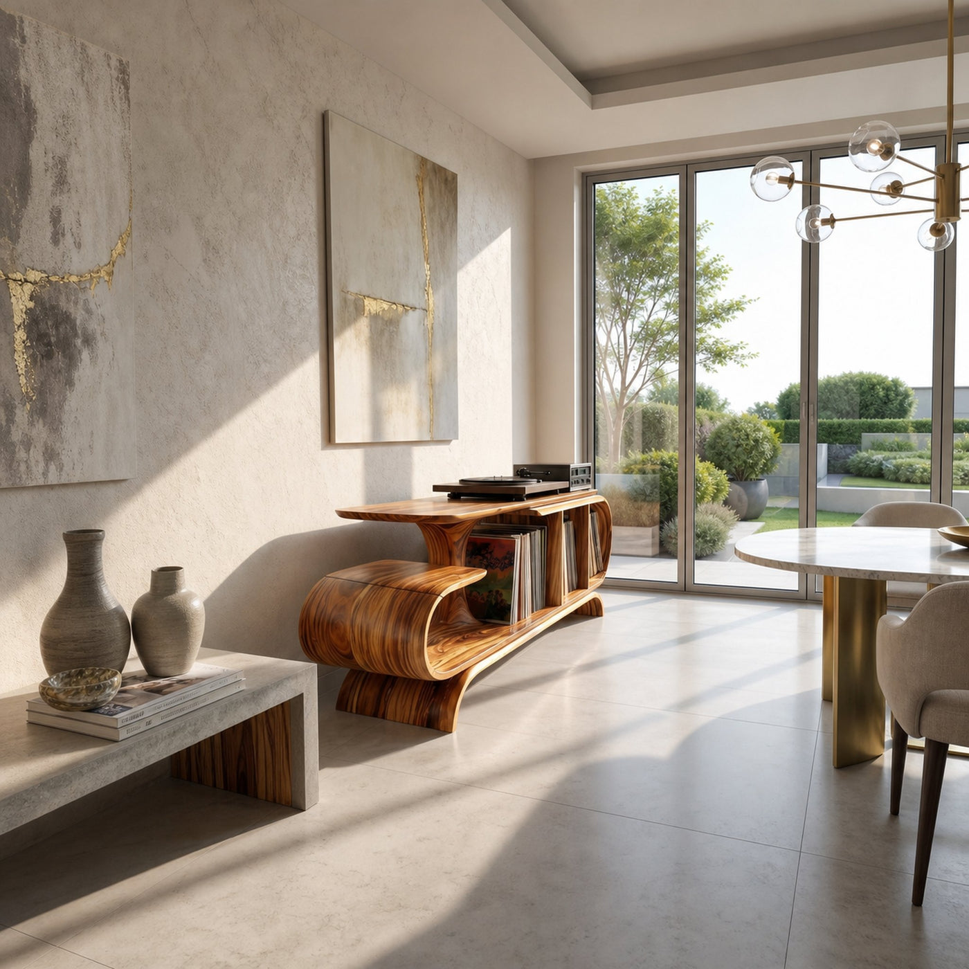 Organic Wave Vinyl Record Cabinet Modern Loft - product view 2